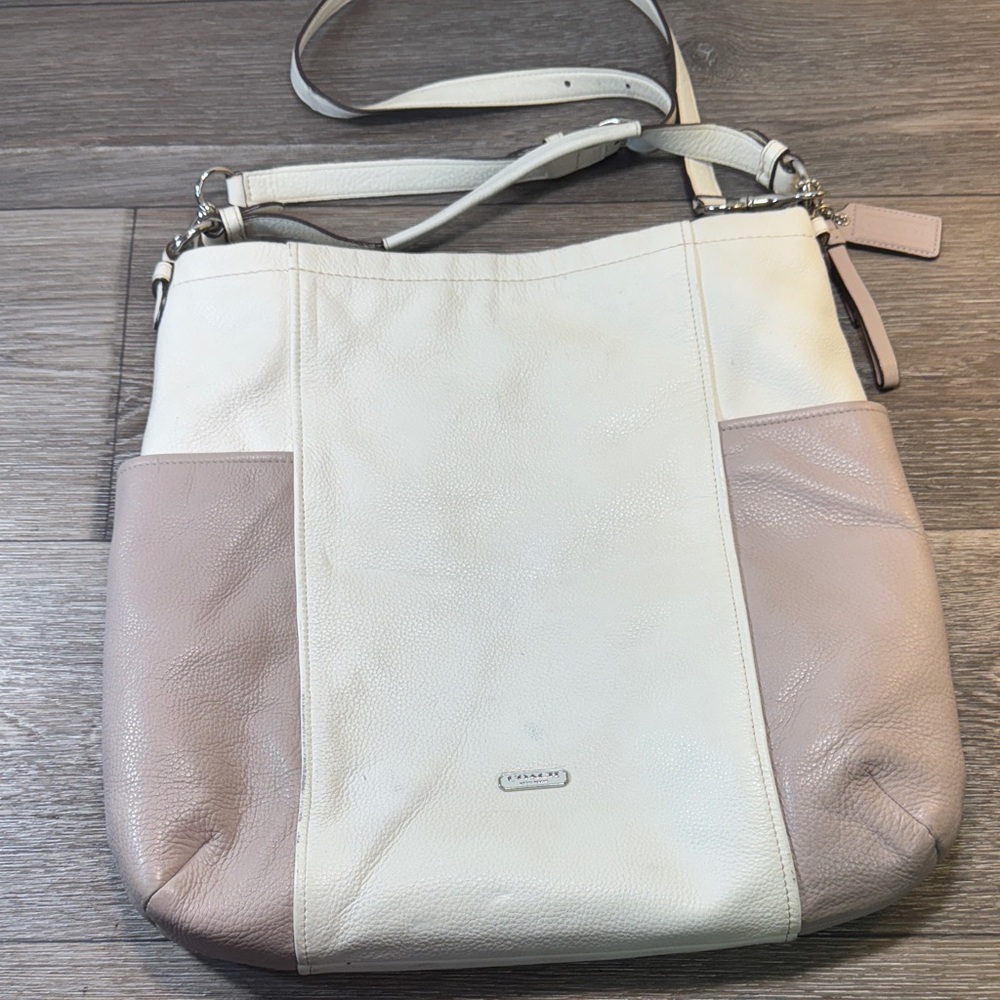 Auth COACH Park Color Block Hobo F31304 Cream Gray Leather - Handbag